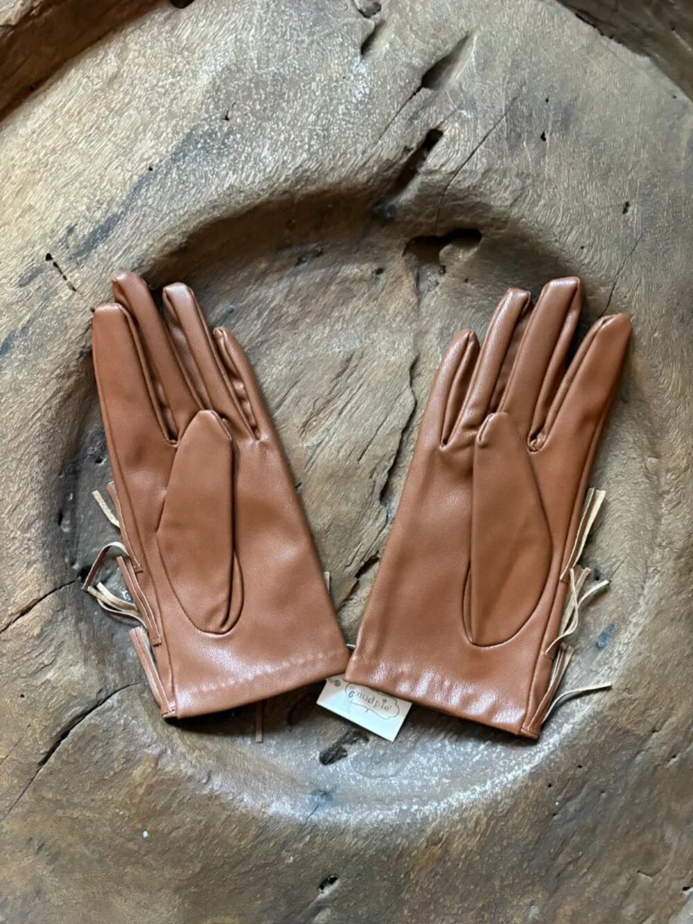 NWT Mud Pie coastal cowgirl faux leather lined fringed women's gloves OSFM